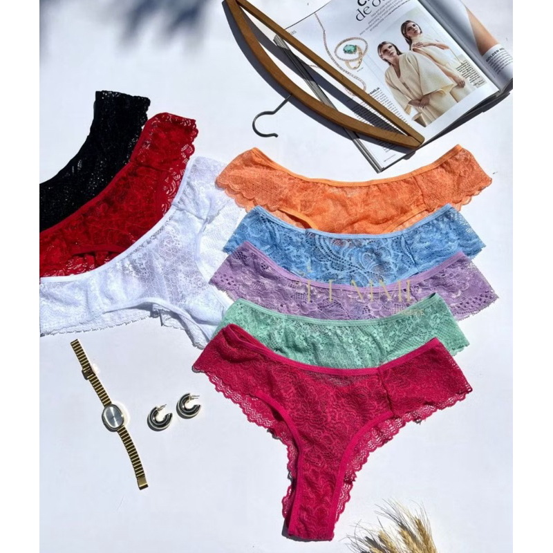 Kit 3 Calcinhas Em Renda Semi Fio Dental Lingerie Sensual Moda