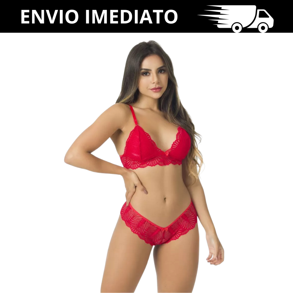 Conjunto Lingerie Sensual Sutiã e Calcinha Renda Noite Sem Bojo Sem Aro