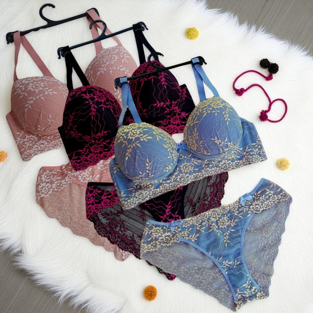 KIT 3 Conjunto Lingerie Plus Size Bojo Feminino Renda Calcinha