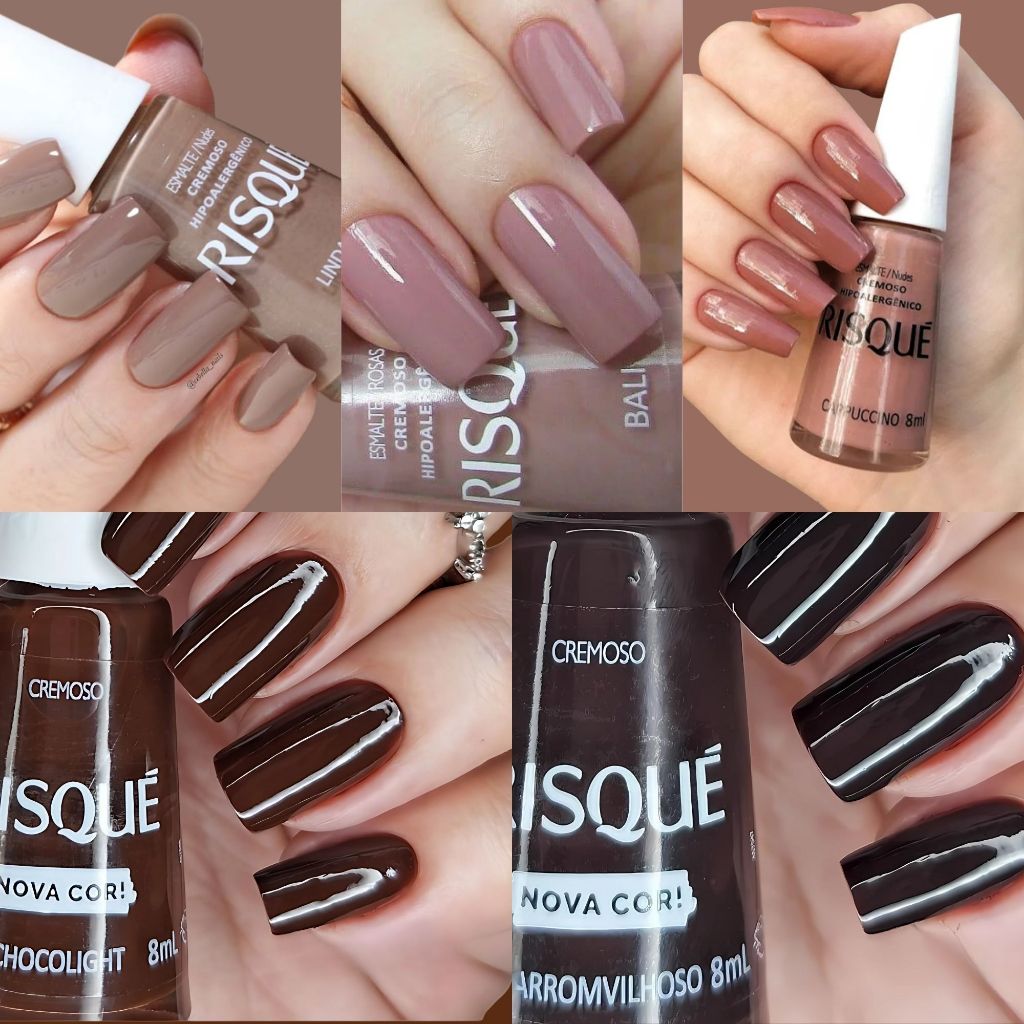 Kit 10 Esmaltes Risqué Diversos Tons Marrons Terrosos e Rosa Nude