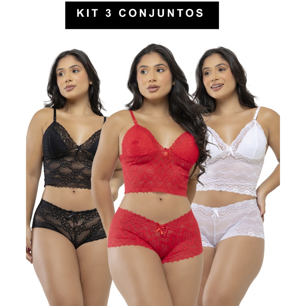 Kit Espera Marido Conjunto Renda Lingerie Forro Feminino Sexy