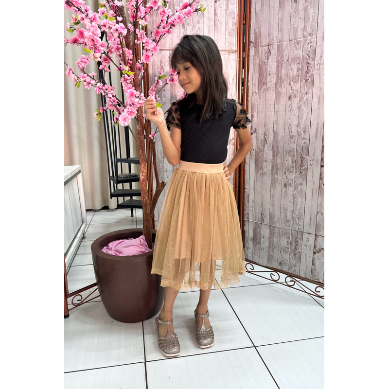 Saia Nude Infantil Tule Gliter A Anos Shopee Brasil