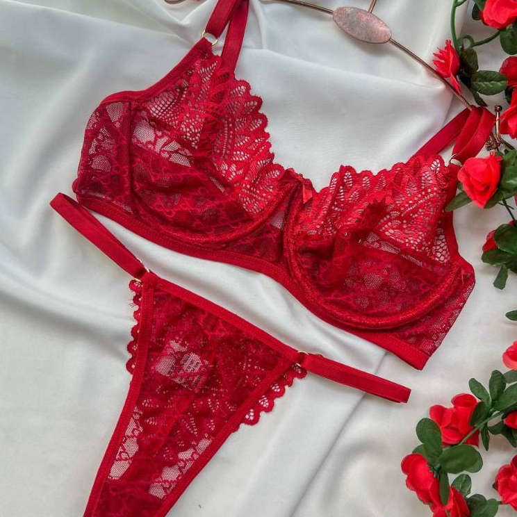 Conjunto Lingerie Sexy De Renda Vermelha Sem Bojo E Aro Shopee Brasil