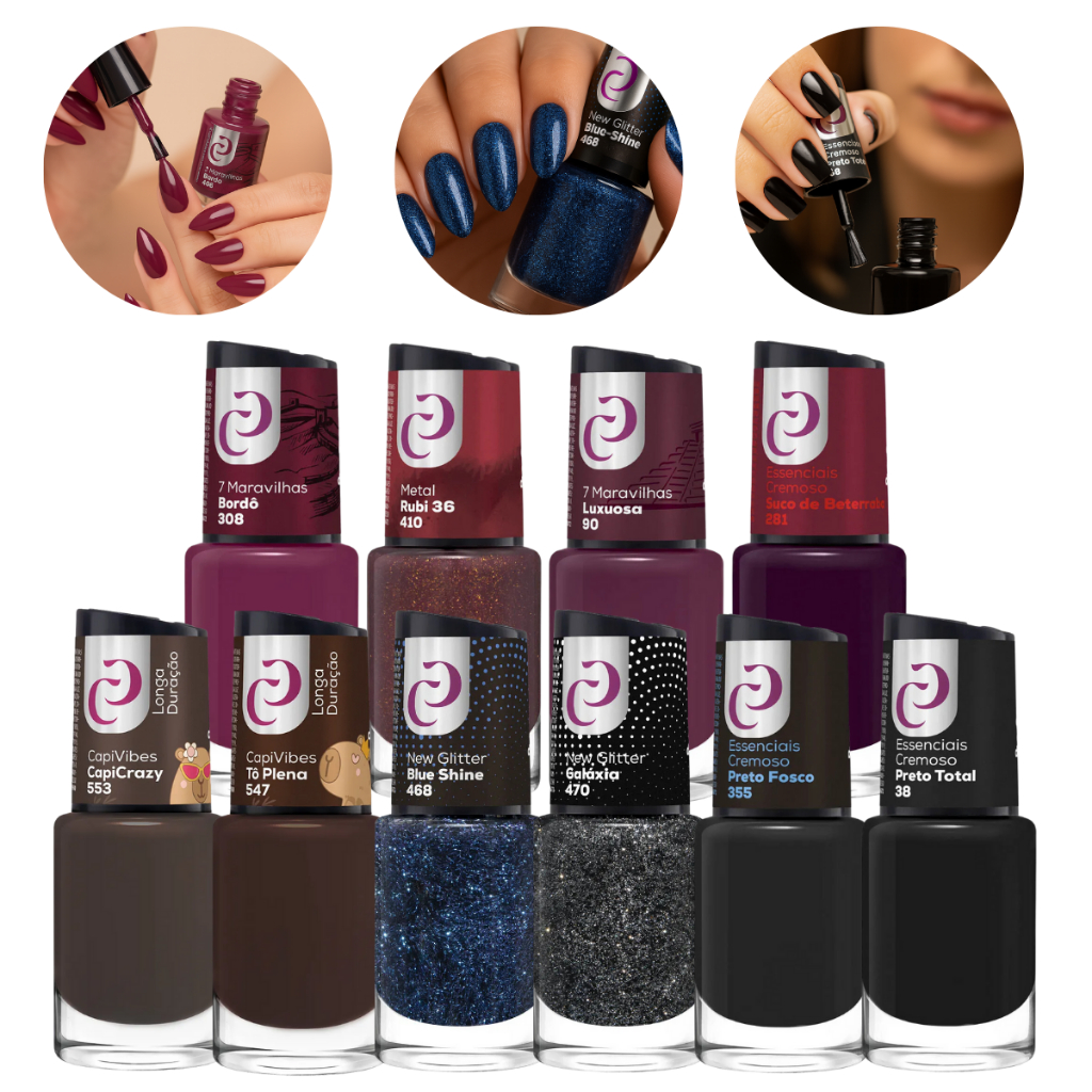 Kit 10 Esmaltes Cora Coleção Escuro Classicos Preto Vermelho Nude