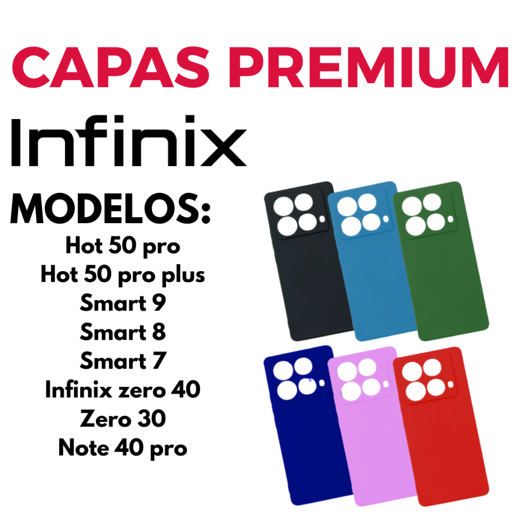 Capinhas Silicone Aveludadas Infinix Hot 50 Pro Plus Smart 9 8 7 Zero