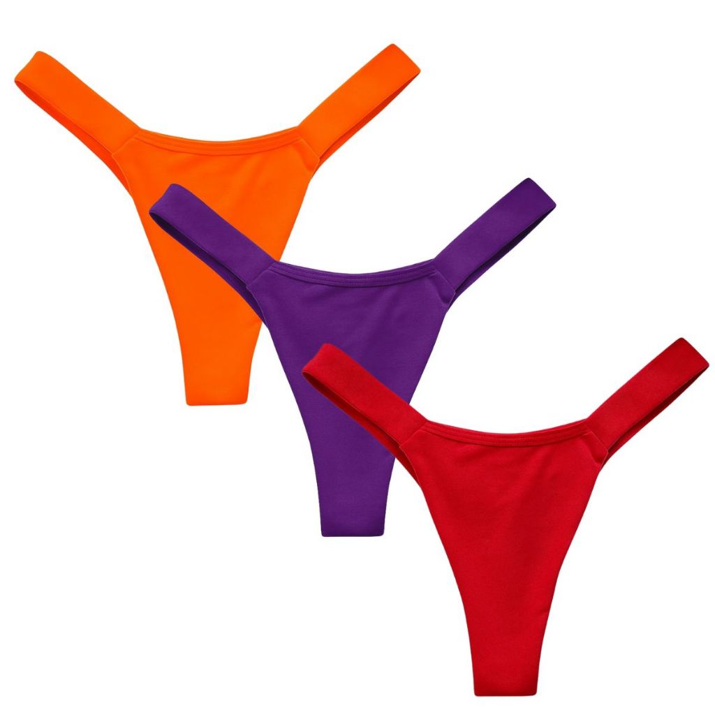 Kit 3 Calcinha Fio Dental Duplo Em Poliamida Lingerie Confortável