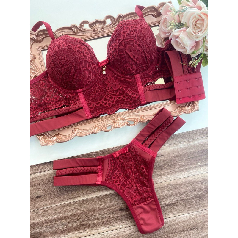 Conjunto Lingerie Sexy Suti Bojo Calcinha Fio Duplo Lingeire De
