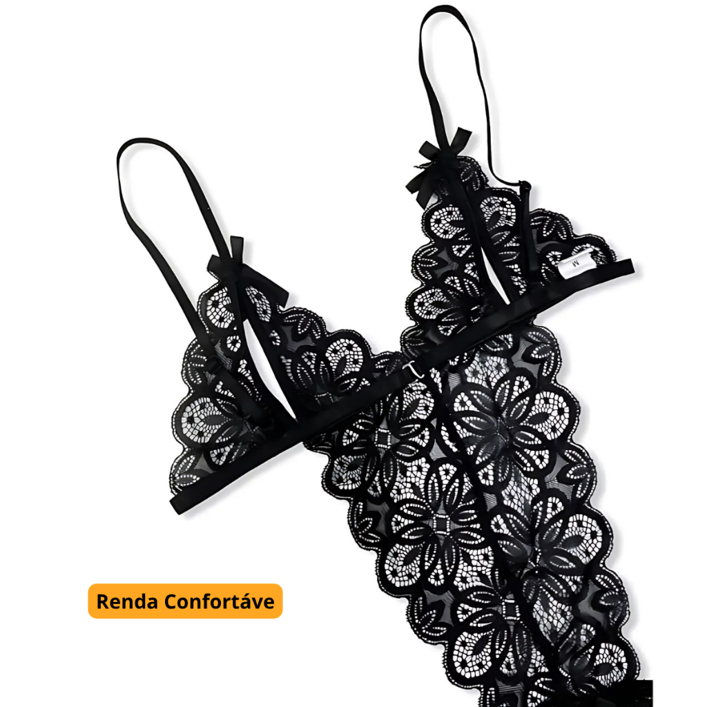 Body Sexy Feminino Renda Lingerie Sensual Abertura no Sutiã