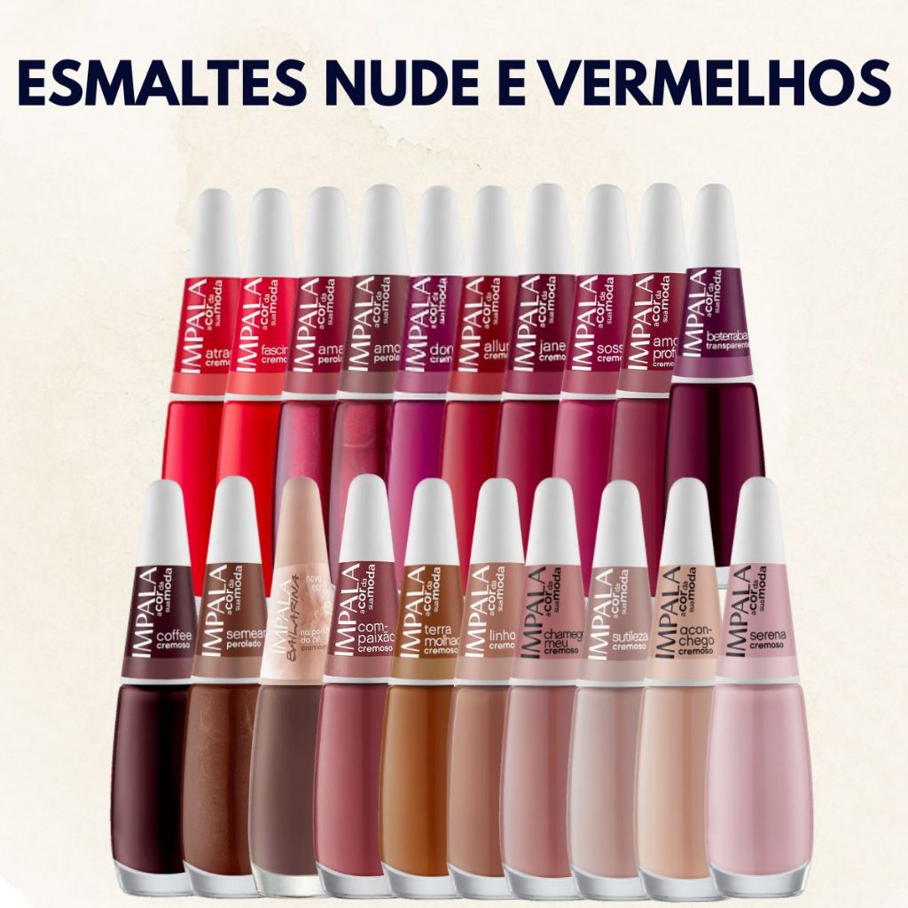 Kit Esmaltes Impala Tons de Nude e Vermelho Cores Tendências As Mais