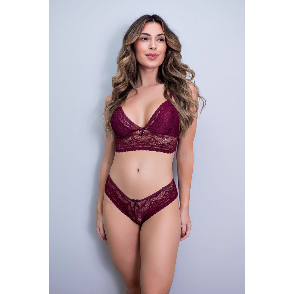 Conjunto Lingerie De Luxo Renda Calcinha E Suti Sem Bojo Lingerie Sexy