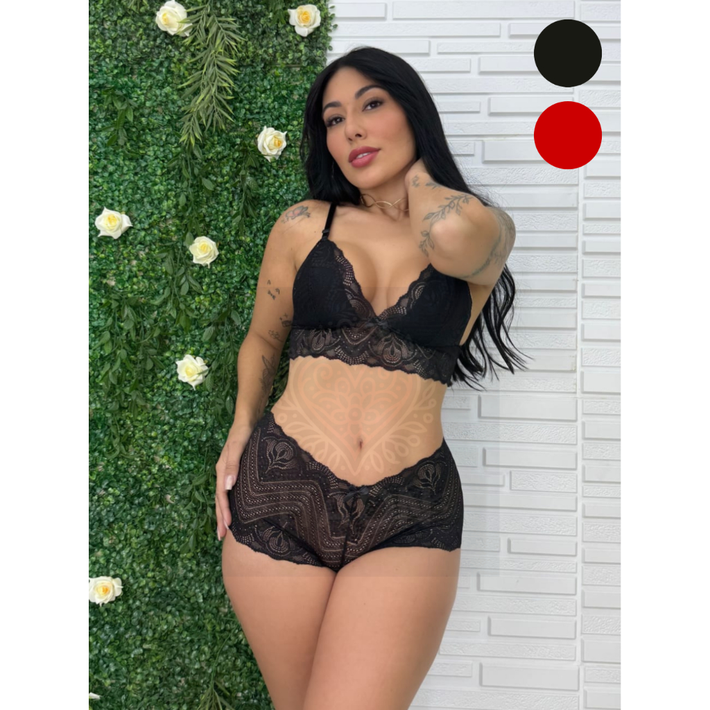 Lingerie Conjunto Completo Sexy Luxo Sensual Em Renda Calcinha