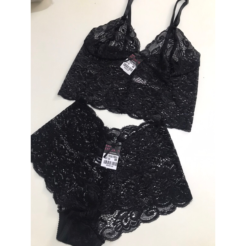 Conjunto Lingerie Renda Sexy Cropped Calcinha Espera Marido Confort Vel