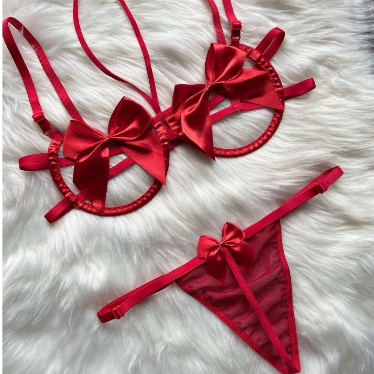 Mit Lingerie Sexy Conjunto Feminino Sutiã Meia Taça Aro Laço Calcinha