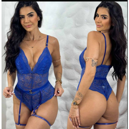 Body Renda Lingerie Sexy Rendado Aberturas Sensuais E Cinta Liga