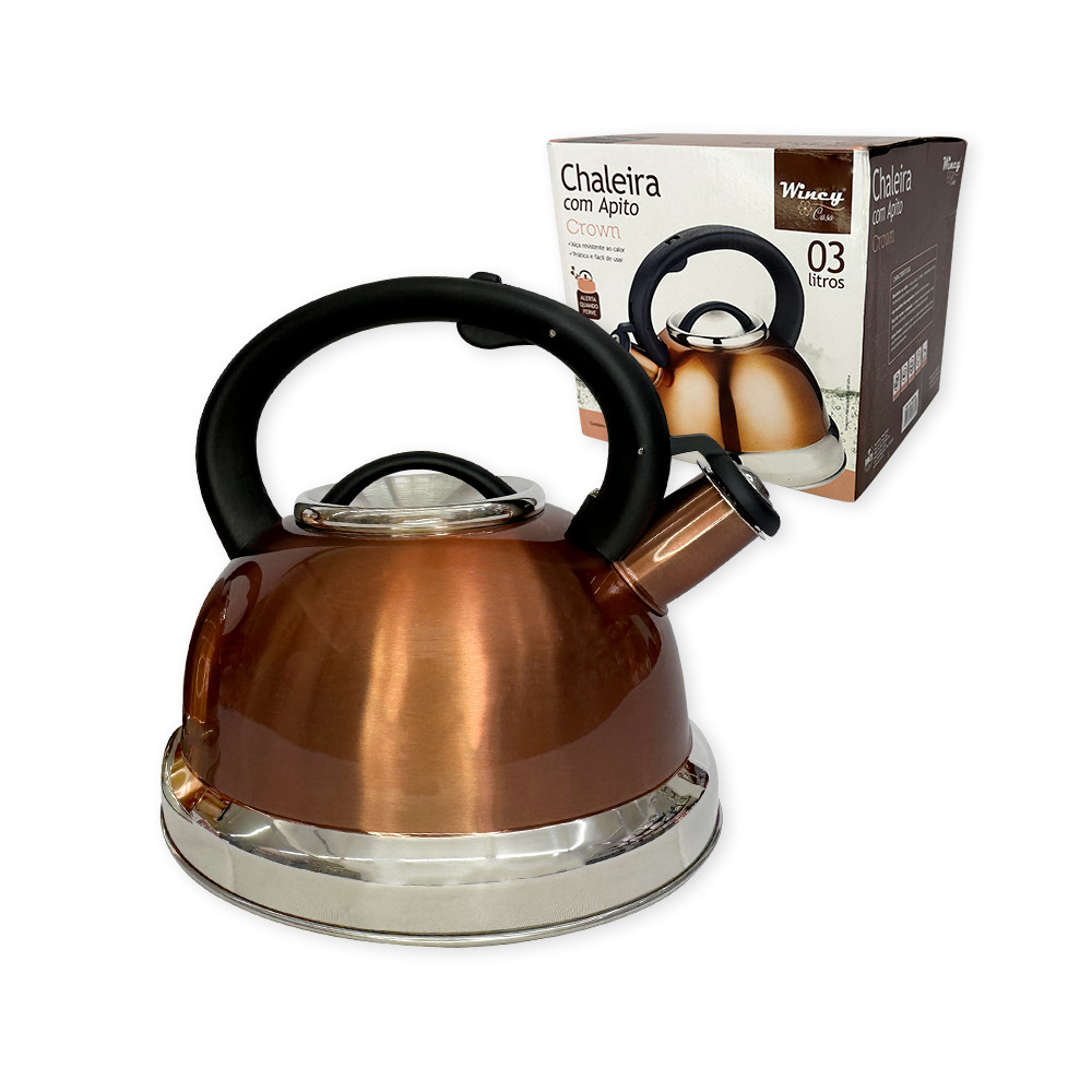 Chaleira Inox Apito Crown Bronze E Gold Litros Para Ch Gua