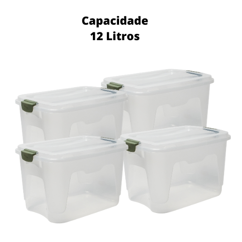 Kit Caixas Organizadoras Litros Multiuso Transparente Alta