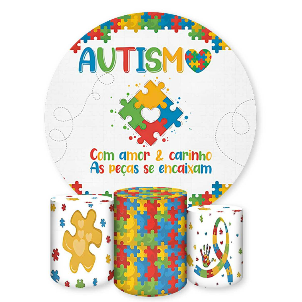 Capa De Painel Redondo 3 Capas De Cilindro Sublimados Tema Autismo