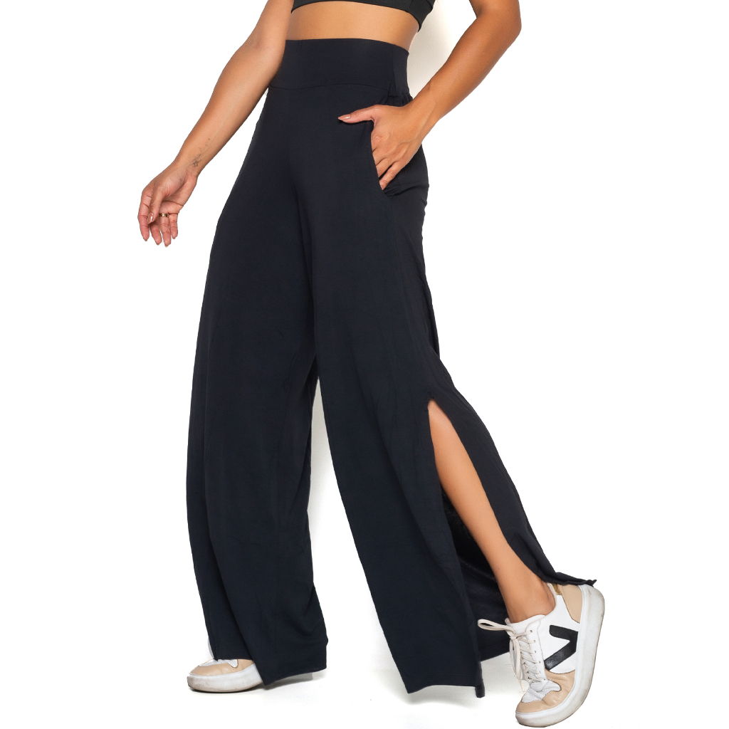 Cal A Pantalona Fenda Lisa Feminina Flare Boca De Sino C S Alto