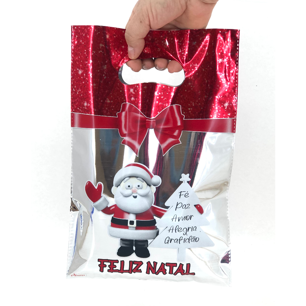 25 Sacolas Metalizadas Papai Noel Feliz Natal Shopee Brasil