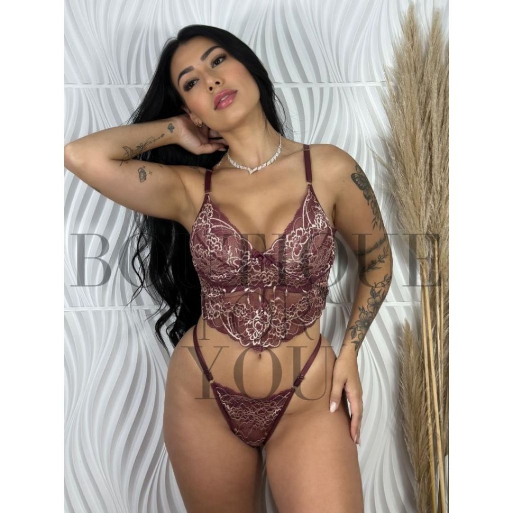 Conjunto De Lingerie Sensual Em Renda Sem Bojo E Aro Composto Por