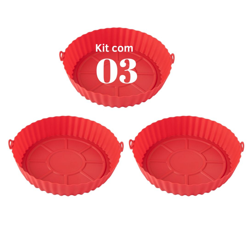 Kit 3 Forma Cesto De Silicone Para Air Fryer Forno Microondas