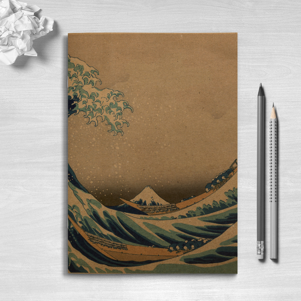 Sketchbook Caderno Kraft A Grande Onda Kanagawa A5 Folhas 90g Para