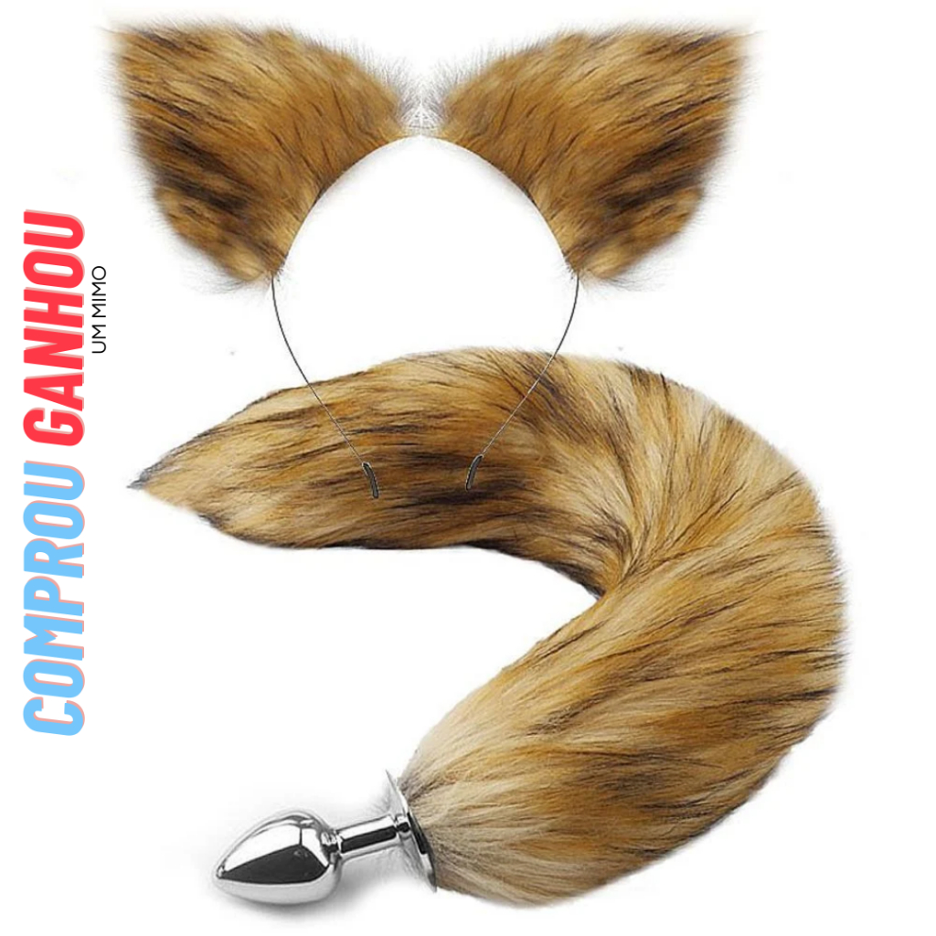 Kit Plug Anal Cauda Raposa Macia Tiara De Orelha Fantasia Sexshop