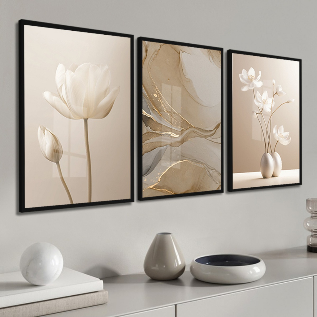 Quadro Decorativo Flores Minimalista Nude Moldura E Vidro Sala Quarto