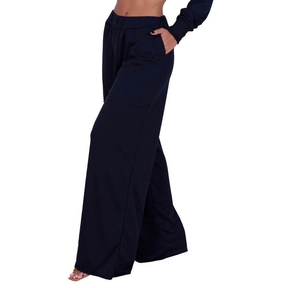 Cal A Feminina Wide Leg Pantalona Cintura Alta Bolso De Moletinho