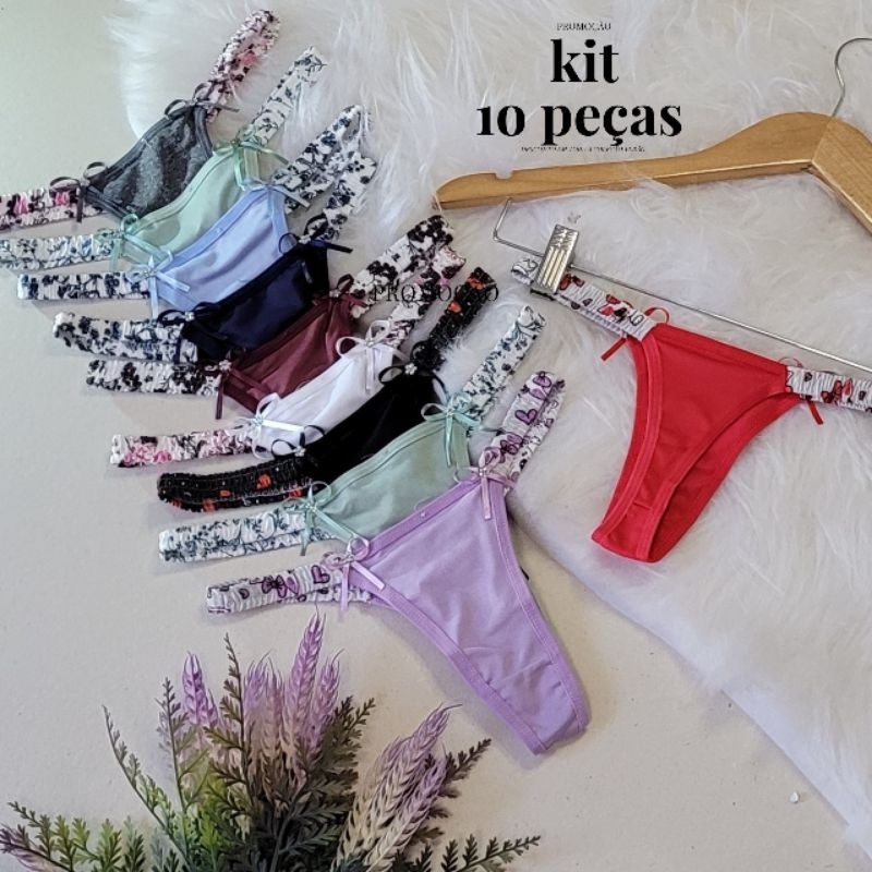 Kit 10 Calcinhas Fio Dental Feminina Tanga Sexy Lingerie Microfibra