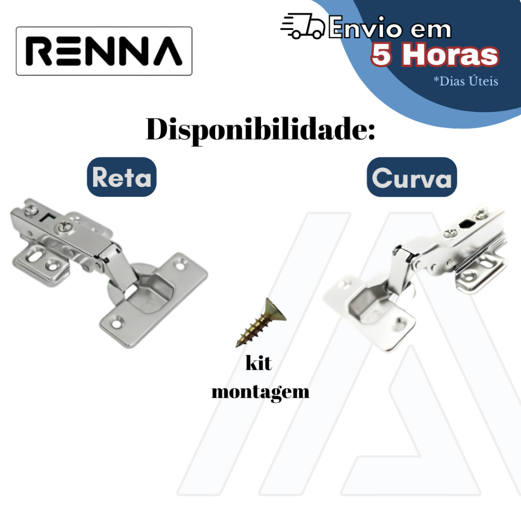 KIT 20 dobradiças amortecedor RETA E CURVA 35mm para porta de