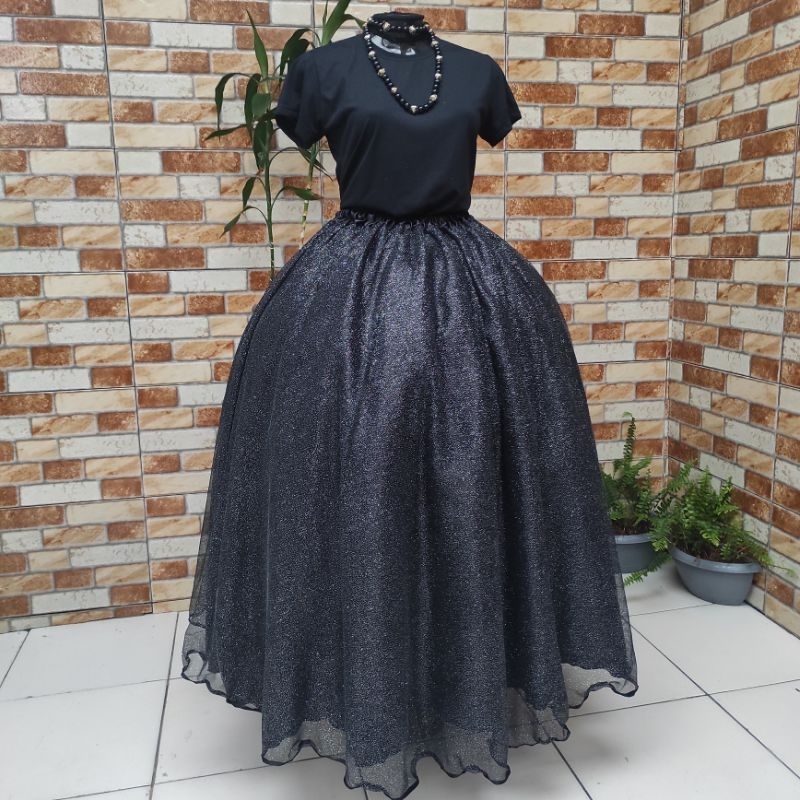 Saia Tule Glitter Preto Forro Preto Pombagira Shopee Brasil