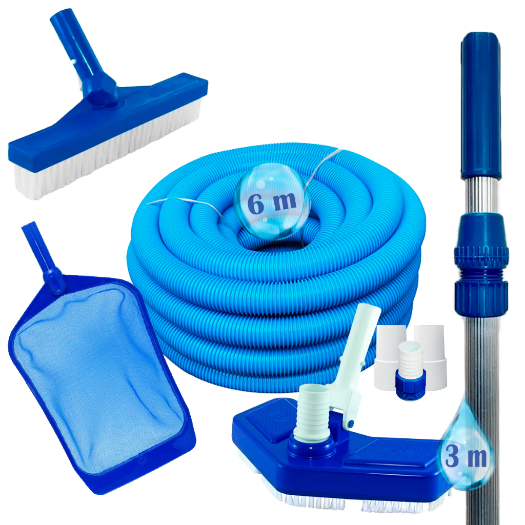 Kit Limpeza Piscina Aspirador Peneira Escova Vinil Alvenaria Fibra Cabo