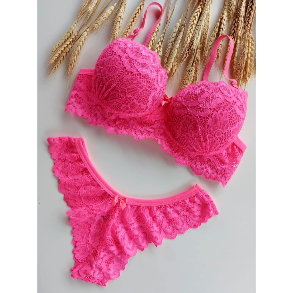 Conjunto Lingerie Blogueirinha Calcinha E Sutiã Todo Rendando