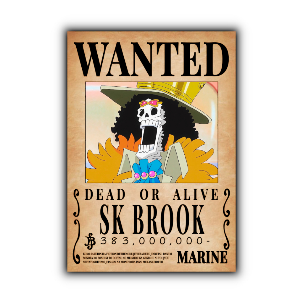 Placa Decorativa One Piece Brook Wanted Recompensa Poster Cole O