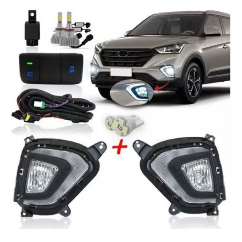 KIT FAROL DE MILHA CRETA 2020 BT ORIGINAL LED INCLUSO DRL