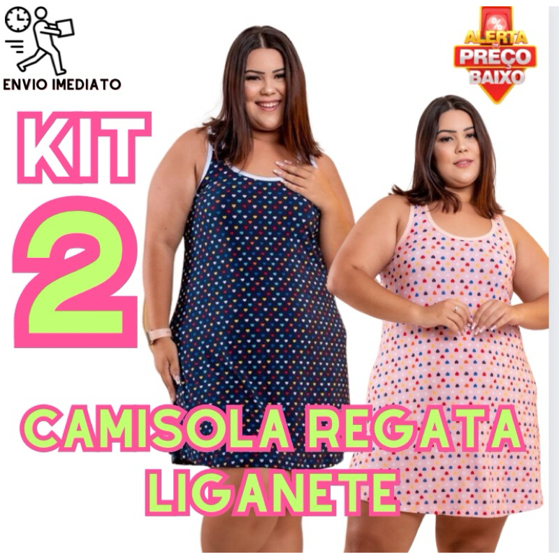 Kit 2 Camisolas Feminina Liganete Vestido Senhora Plus Size