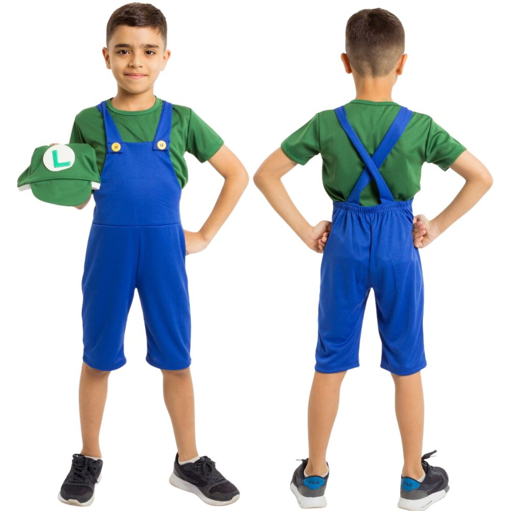 Fantasia Infantil Luigi Super Mario Bros Manga Curta Boina