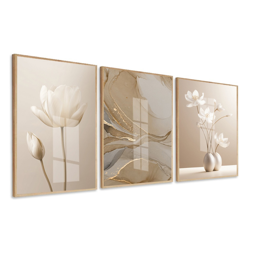 Quadro Decorativo Flores Minimalista Nude Moldura E Vidro Sala Quarto