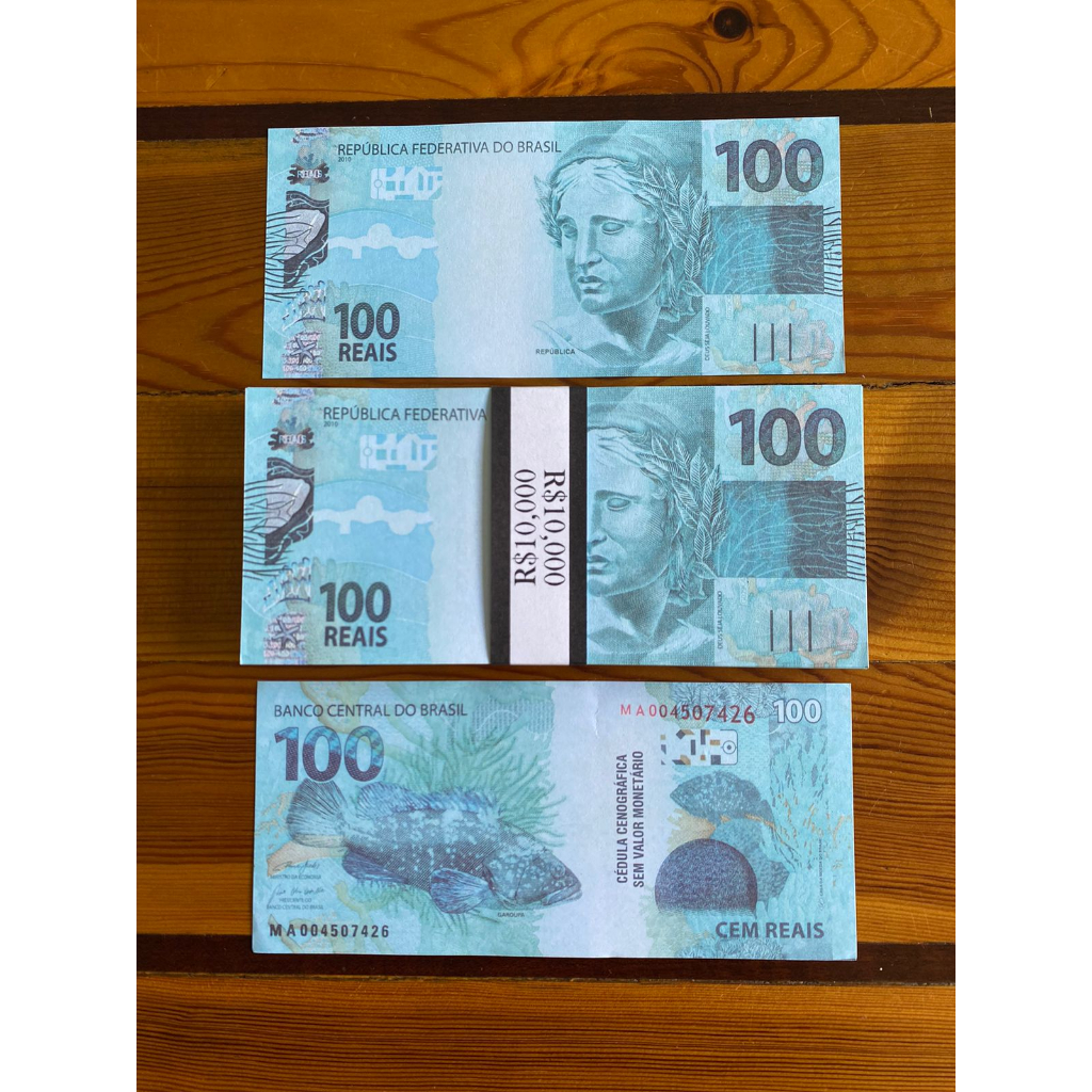 Nota 100 Reais Kit Contém 1000 Unidades Tamanho Real Notas Brinquedos