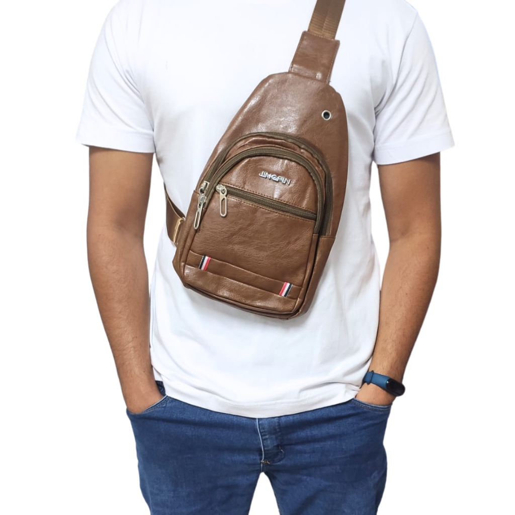 Bolsa Transversal Masculina Couro Ombro Peito Nova Pochete Shopee Brasil