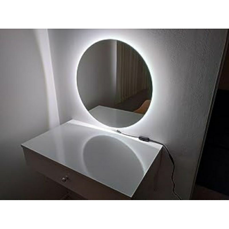 Espelho Redondo Decorativo 70x70 Lapidado Iluminado Led Branco