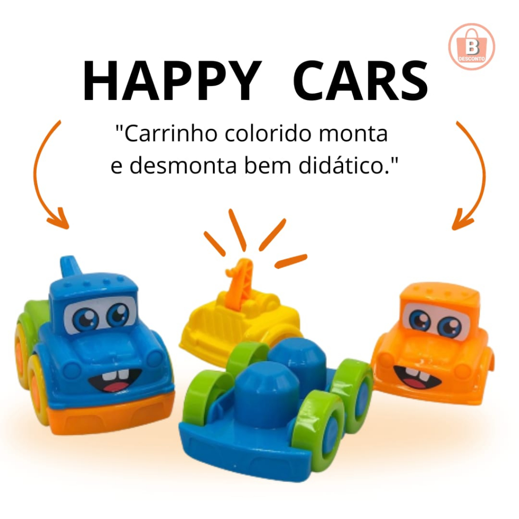 Conjunto 2 Carrinhos Infantil Happy Cars Jp Brink Monta E Desmonta