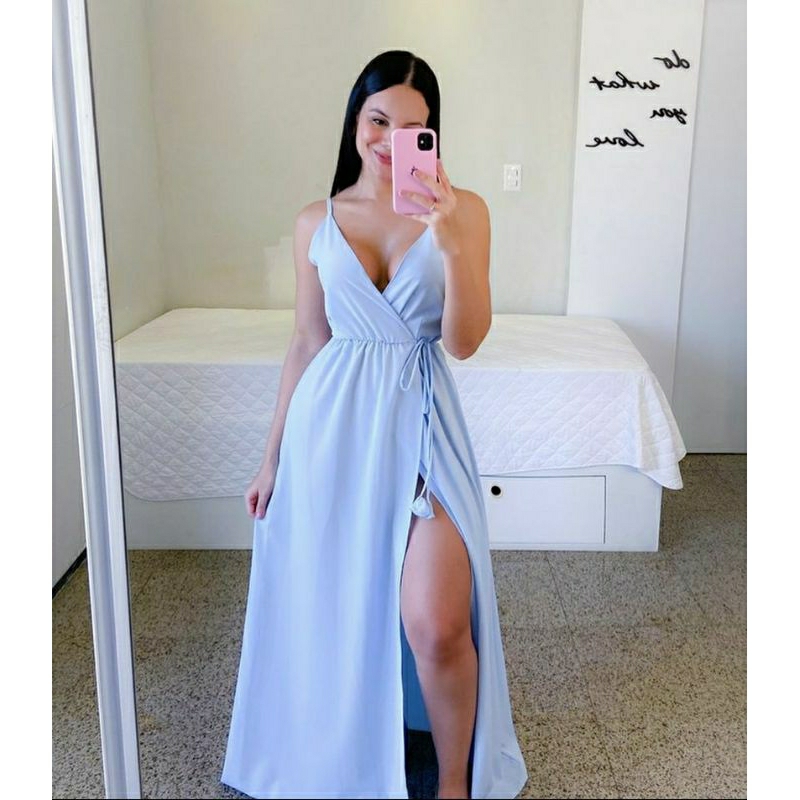 Vestido Longo De Alcinha Fenda Decote Shopee Brasil