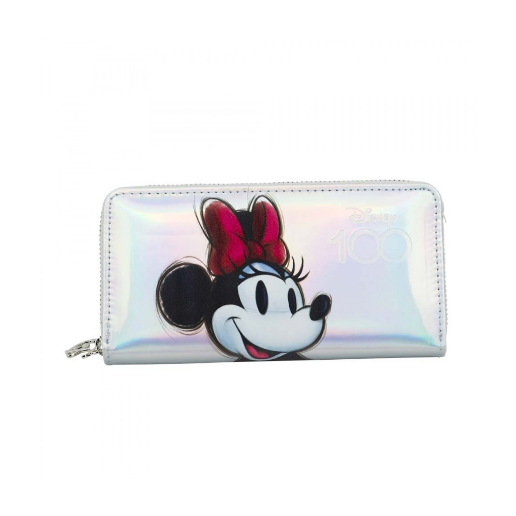 Carteira Retangular Prateado Minnie Disney 100 Anos 10x20cm Disney