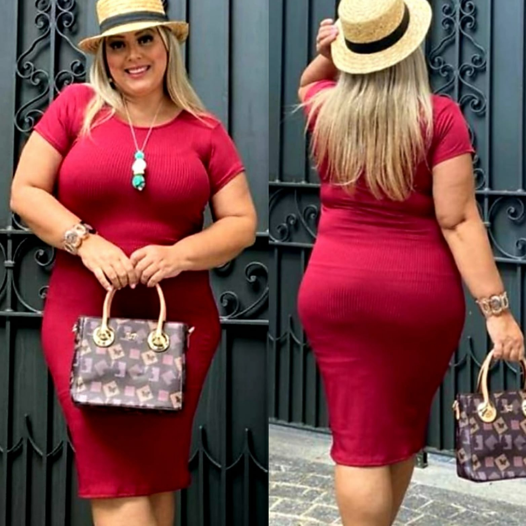 Vestido Plus Size Midi Manga Curta Canelado Leve Defeito Shopee