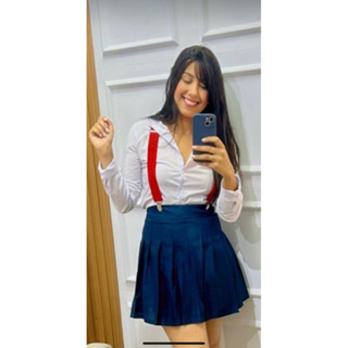 KIT SHOW CONJUNTO FEMININO UNIFORME REBELDE RBD SAIA XADREZ AZUL LISA