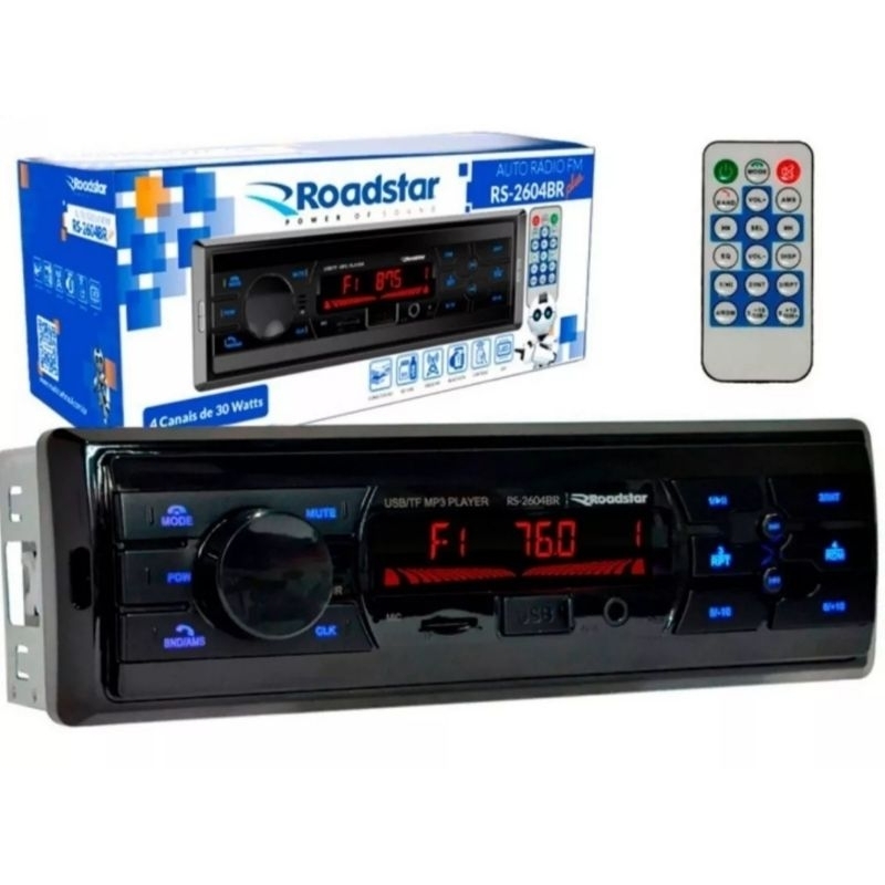 Auto Rádio MP3 Roadstar Som Automotivo Bluetooth Usb FM SD Mini