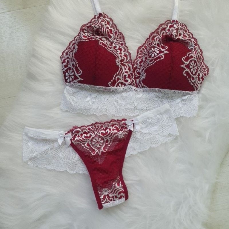 Conjunto Lingerie Rendado Luxo Suti Bojo Calcinha Fio Dental Suti