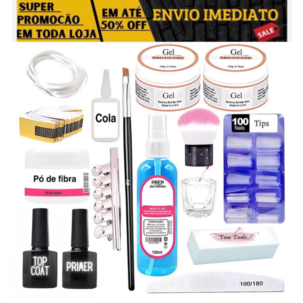 Kit Unhas Gel Fibra De Vidro Alongamentos Profissional Envio Imediato